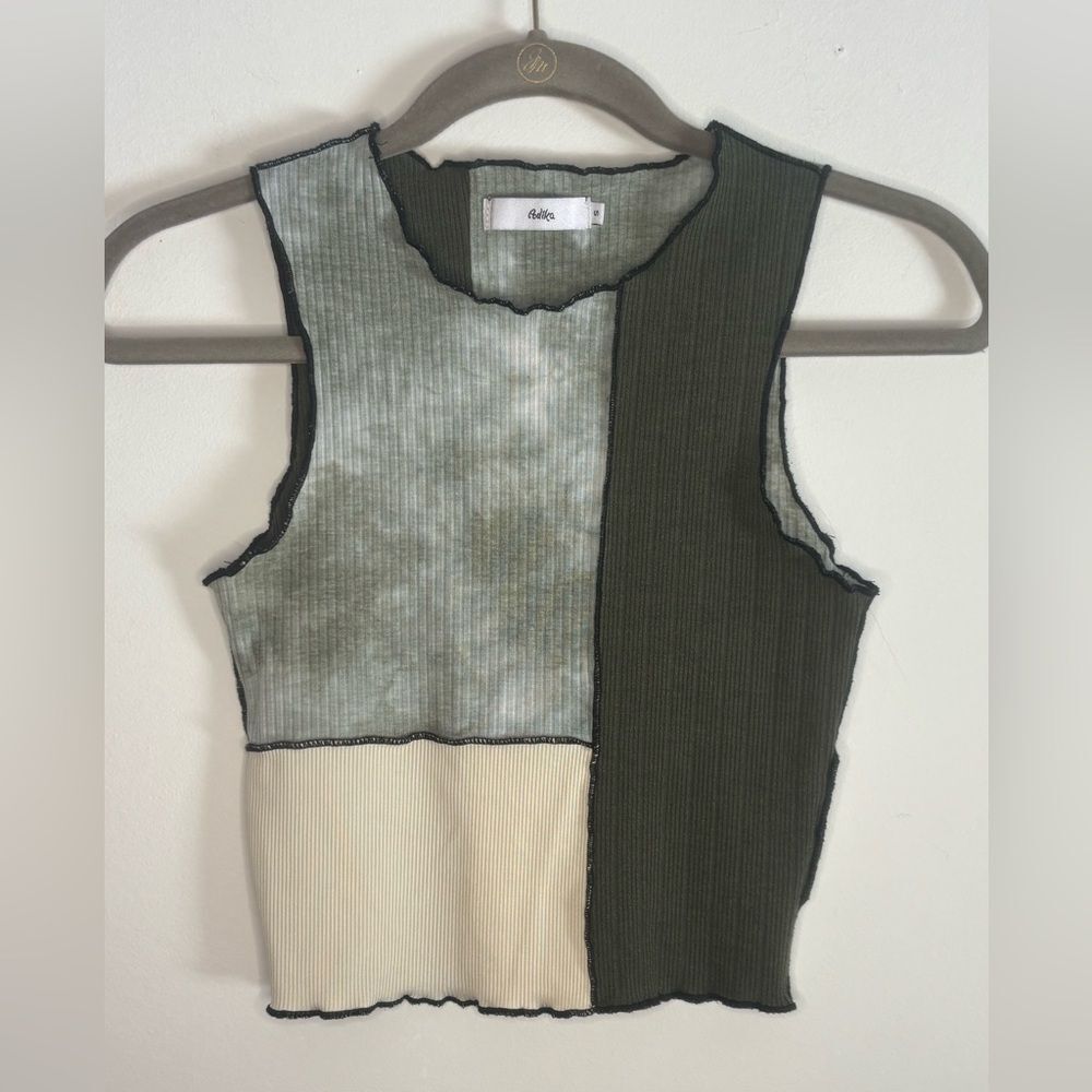 Akira Olive & Cream Patchwork Ribbed Tank Top